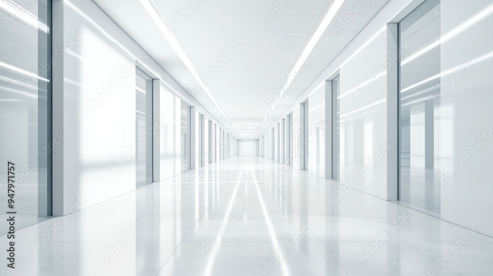 White Corridor with Glass Doors and Bright Lighting White Corridor with Glass Doors and Bright Lighting