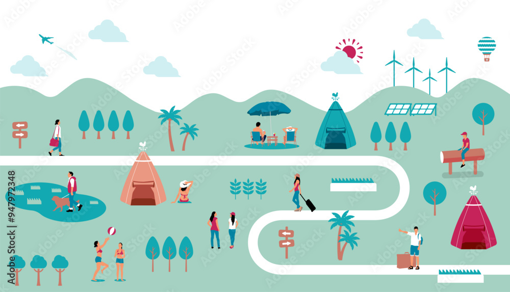 custom made wallpaper toronto digitalHorizontal banner illustration with outdoor and vacation motifs
