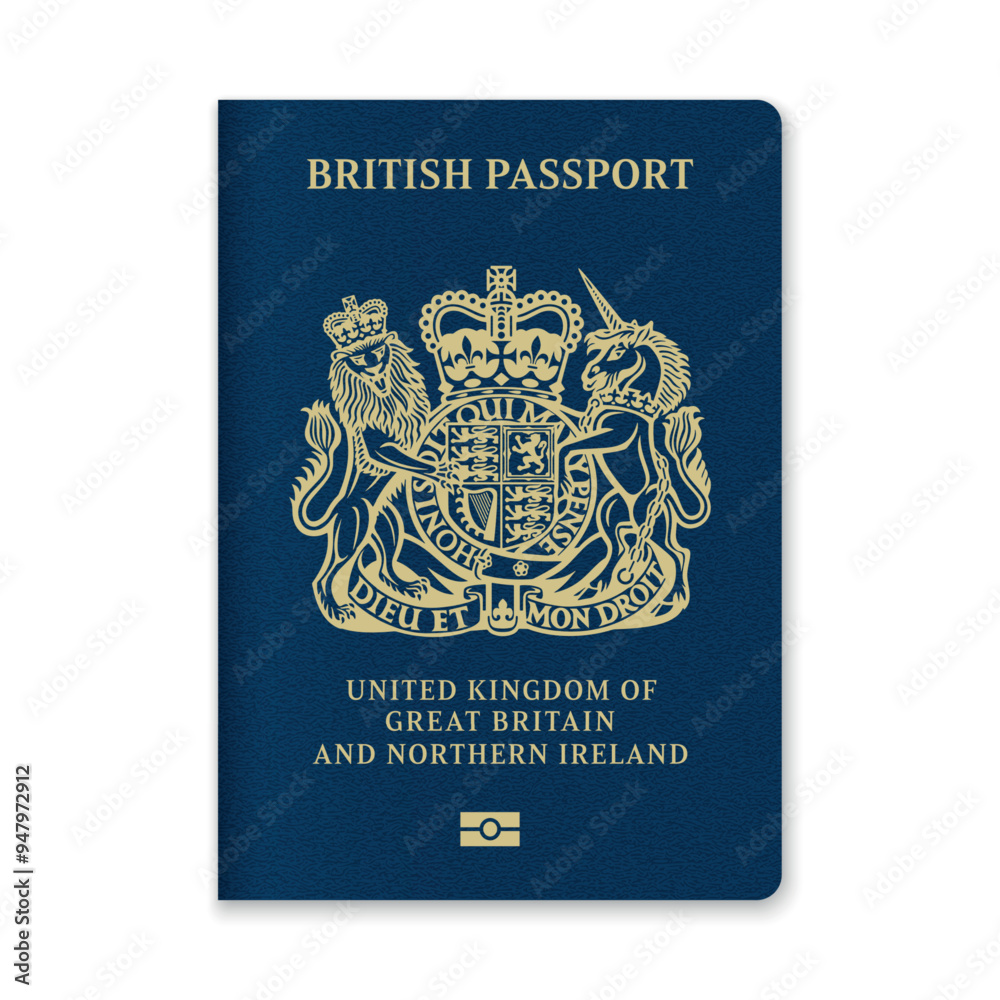 United Kingdom Passport Cover with Gold Emblem and Text