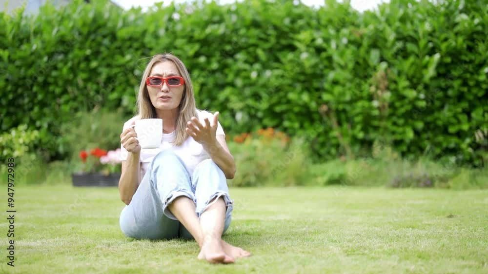 Relaxing in Garden With Warm Drink While Enjoying Sunny Afternoon