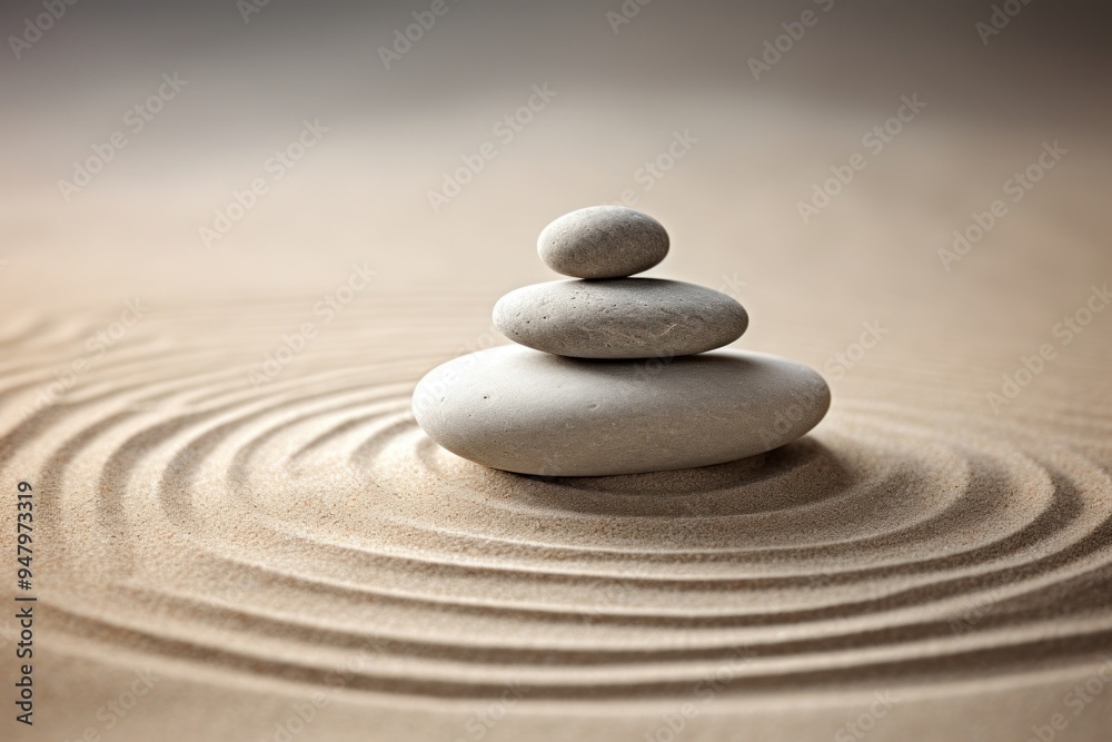 Balanced stones on sandy surface Balanced stones on sandy surface