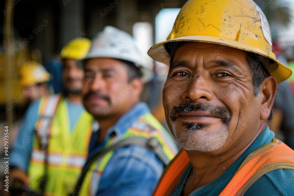 Smiling construction workers, Labor day concept, Dock Worker Portrait at Maritime Setting. Generative AI, Smiling construction workers, Labor day concept. Smiling construction workers, Labor day concept, Dock Worker Portrait at Maritime Setting. Generative AI, Smiling construction workers, Labor day concept.