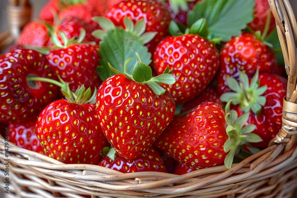 Freshly Picked Strawberries in a Rustic Basket Freshly Picked Strawberries in a Rustic Basket