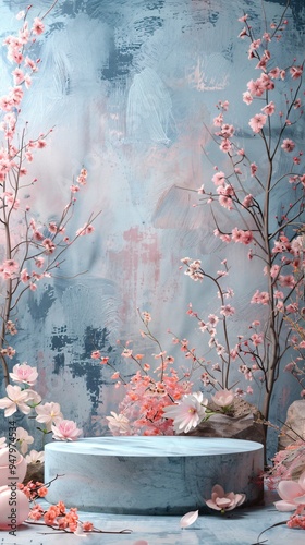 display platform on pastel floral background