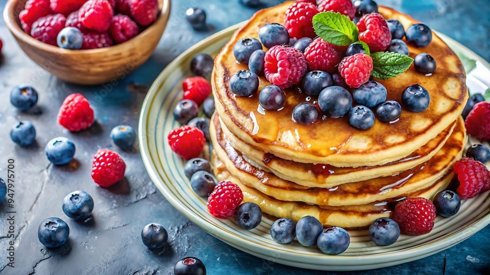 Homemade American Pancakes With Fresh Blueberry Homemade American Pancakes With Fresh Blueberry