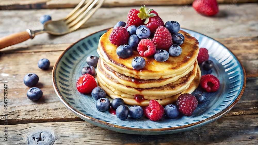 Homemade American Pancakes With Fresh Blueberry Homemade American Pancakes With Fresh Blueberry