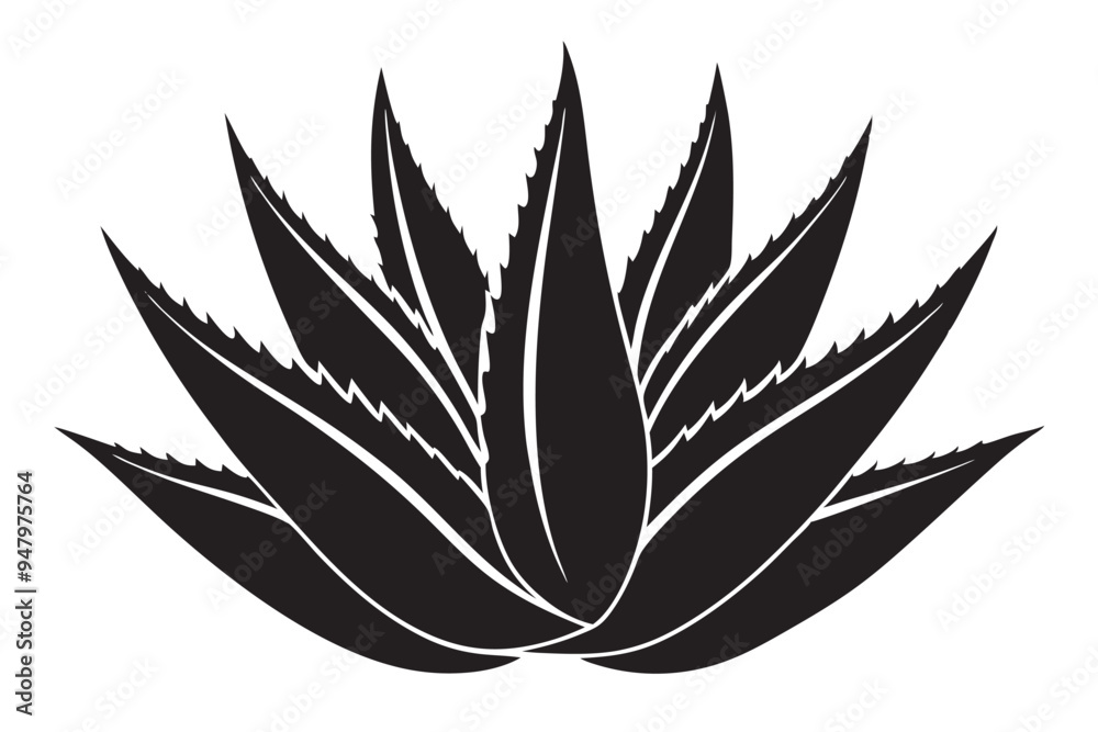 Black Silhouette Aloe Vera Plant - Printable Graphic Design Black Silhouette Aloe Vera Plant - Printable Graphic Design