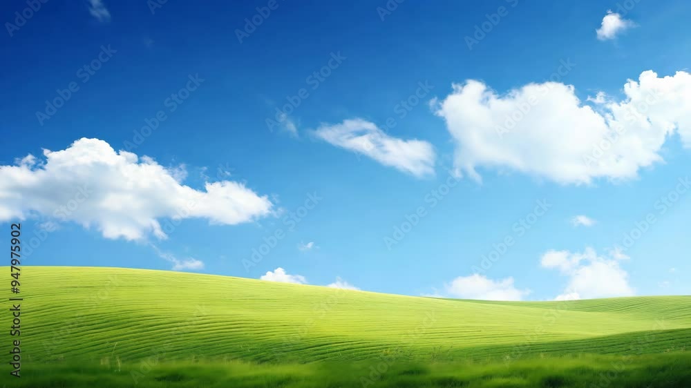 Soft white clouds drifting over lush green hillsides