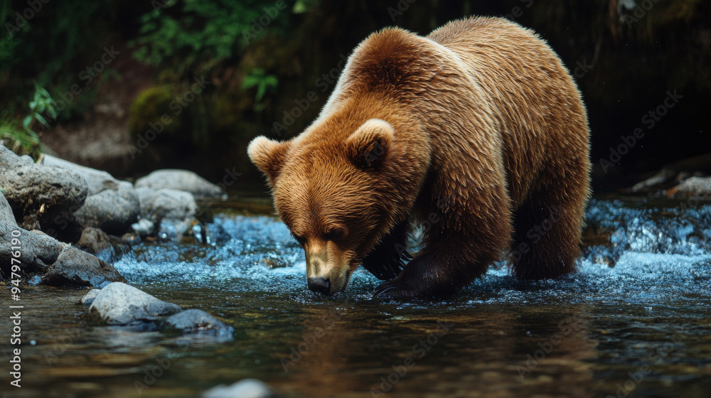 Obraz premium A brown bear playing by himself by the stream.