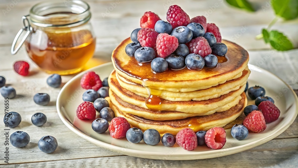 Homemade American Pancakes With Fresh Blueberry