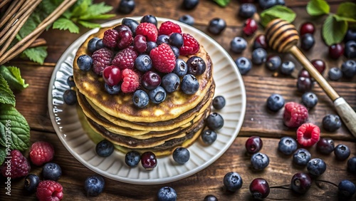 Homemade American Pancakes With Fresh Blueberry