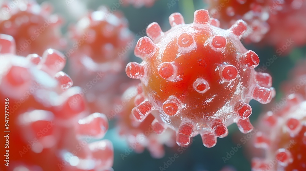 Monkeypox Virus Concept, 3D Rendering of Virus Particles in Focus Monkeypox Virus Concept, 3D Rendering of Virus Particles in Focus
