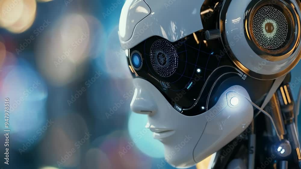 Futuristic ai robot with circuit design and glowing eyes