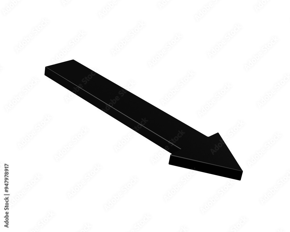 A Sleek Black Arrow Points Diagonally To The Bottom Left On White Background 3D Illustration A Sleek Black Arrow Points Diagonally To The Bottom Left On White Background 3D Illustration