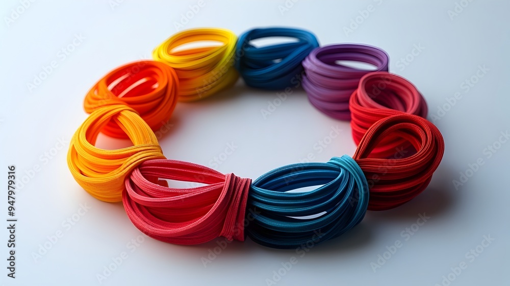3D Rendered Circular Hair Tie Arrangement on White Background 3D Rendered Circular Hair Tie Arrangement on White Background