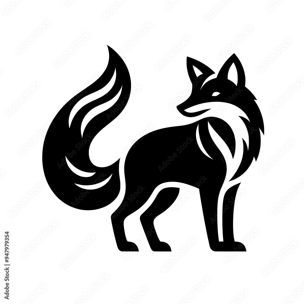 Black silhouette of a fox isolated on a transparent background - Minimalist fox illustration Black silhouette of a fox isolated on a transparent background - Minimalist fox illustration