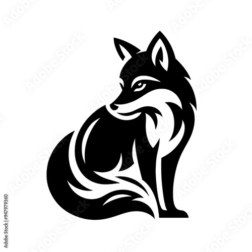 Black silhouette of a fox isolated on a transparent background - Minimalist fox illustration