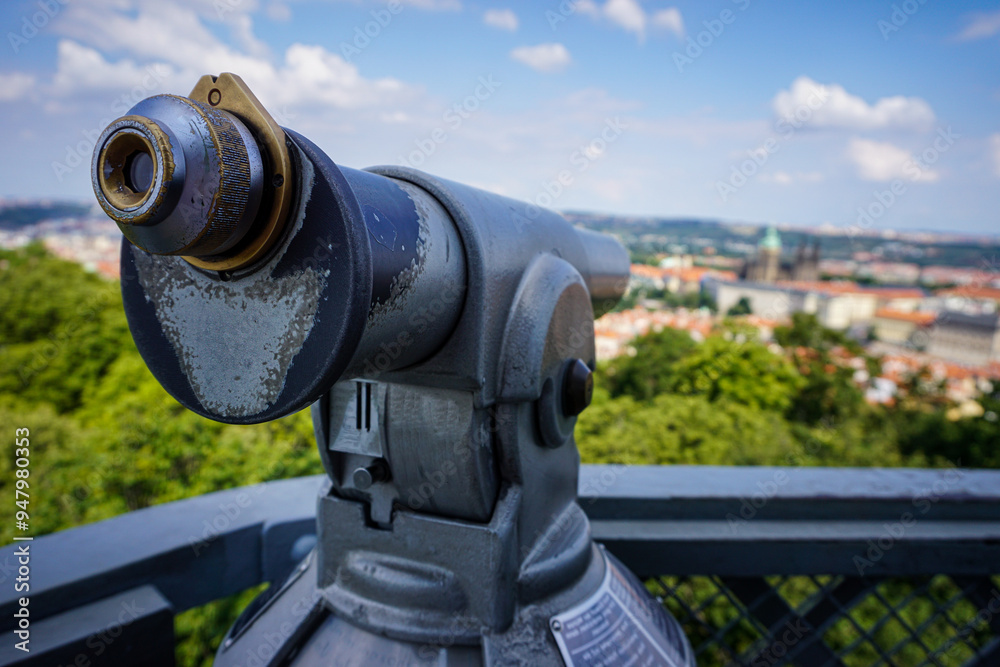 Close-up of a telescope at the viewpoint Close-up of a telescope at the viewpoint