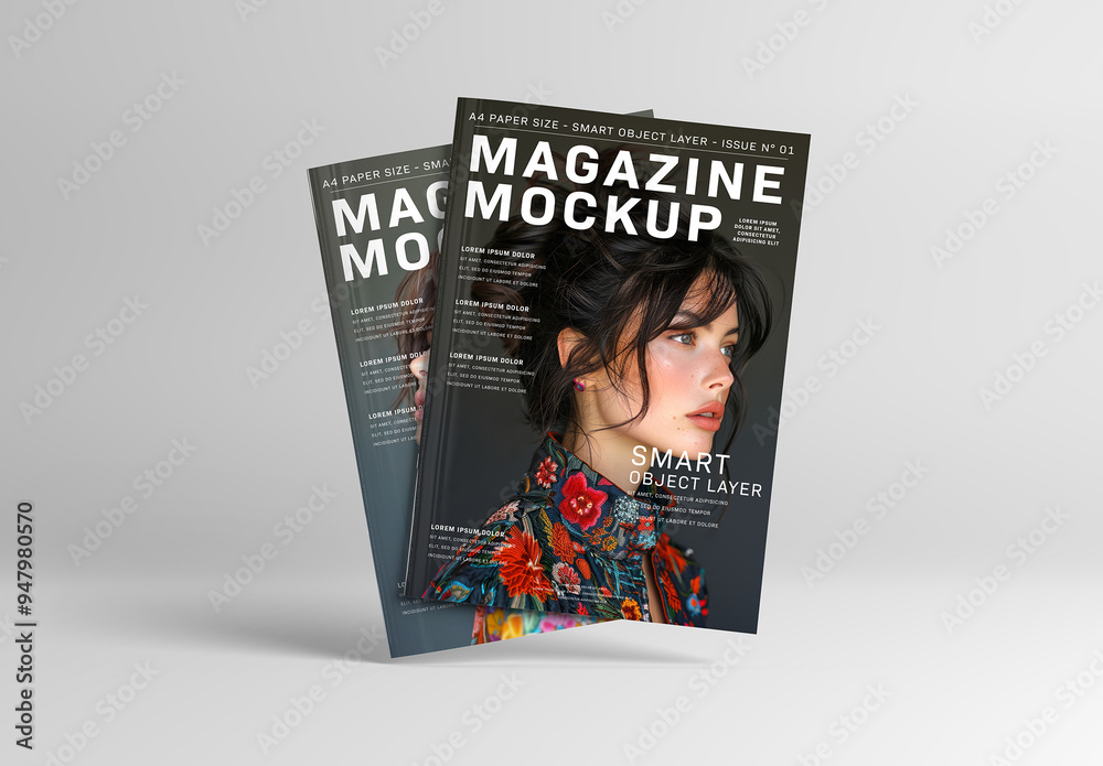 2 Isolated Floating Magazines on White Mockup Stock Template | Adobe Stock