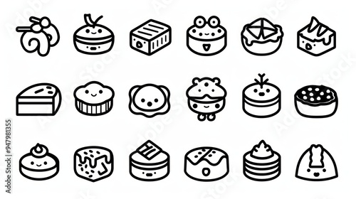 Wallpaper Mural Set of 18 cute cake illustrations. Torontodigital.ca