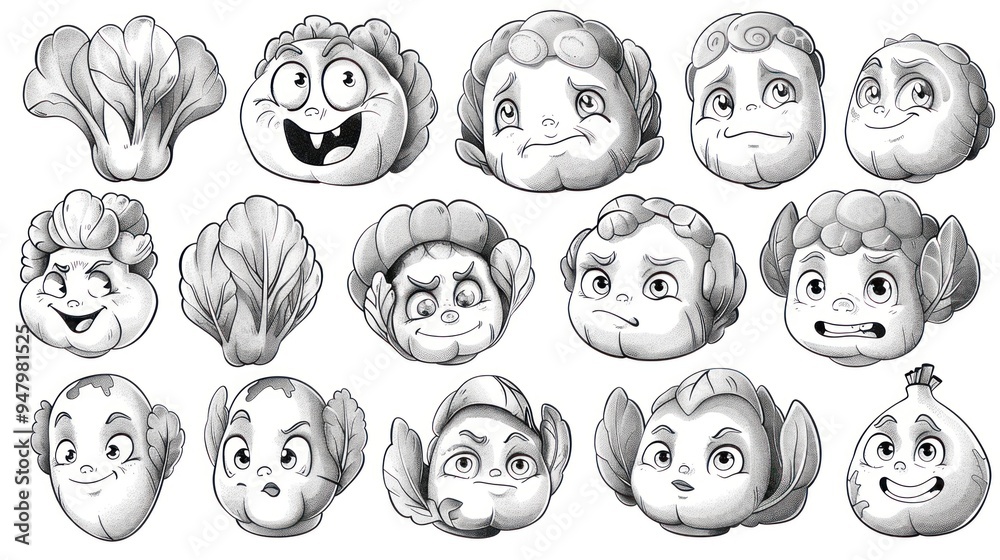 Cartoon cabbage characters with different expressions. Cartoon cabbage characters with different expressions.