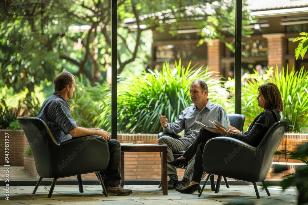 Fototapeta premium Business meeting in lush garden