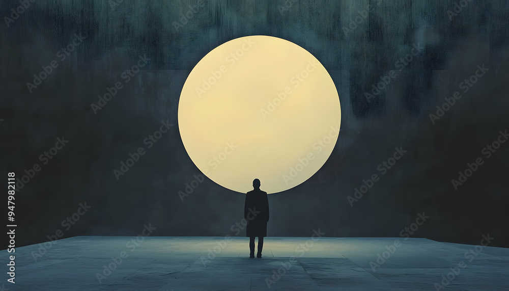 Obraz premium A large, empty space with a small, centered element, like a dot, circle, or tiny icon, emphasizing simplicity