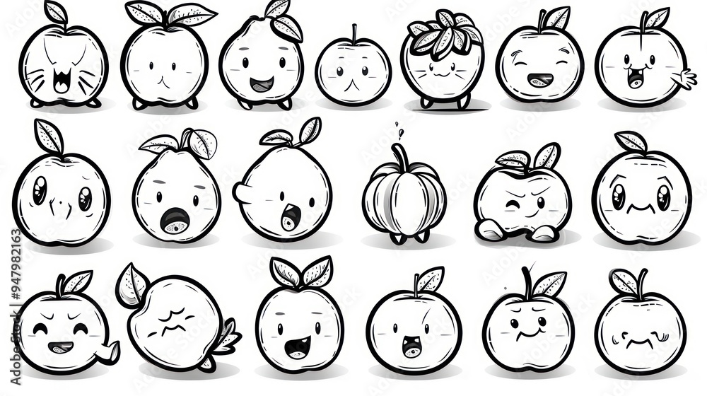 Collection of cute cartoon fruits with various expressions. Collection of cute cartoon fruits with various expressions.