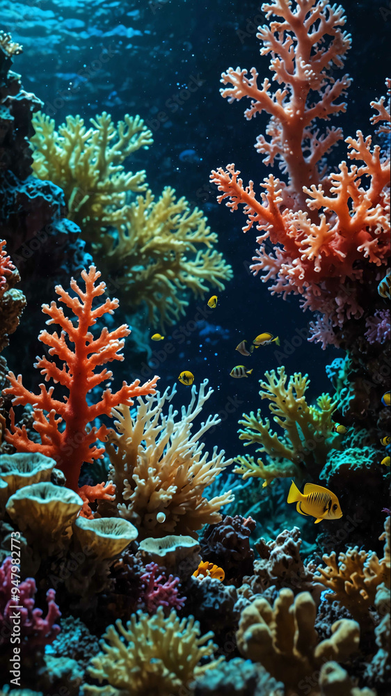 Fototapeta premium colorful coral reefs teeming with life deep underwater background 