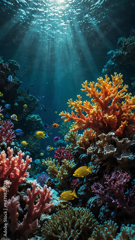 Obraz premium coral gardens bursting with color deep underwater background 