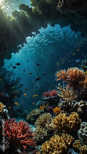 Wallpaper Mural coral gardens bursting with color deep underwater background  Torontodigital.ca