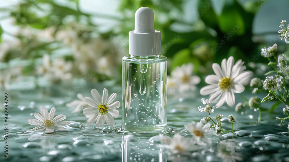 Natural serum products photo shoot with flowers background. Natural serum products photo shoot with flowers background.