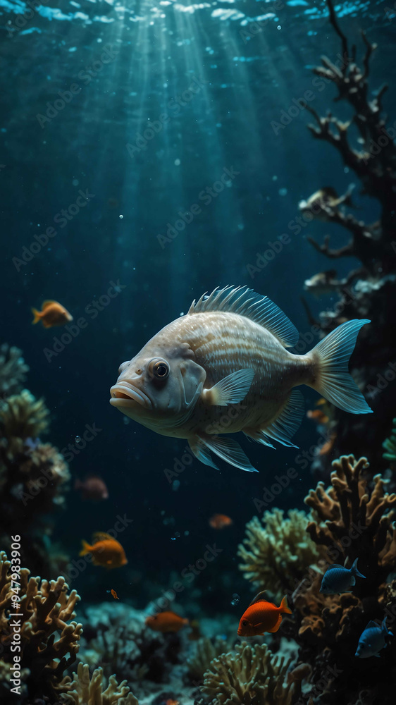 Obraz premium fish playing hide and seek deep underwater background 