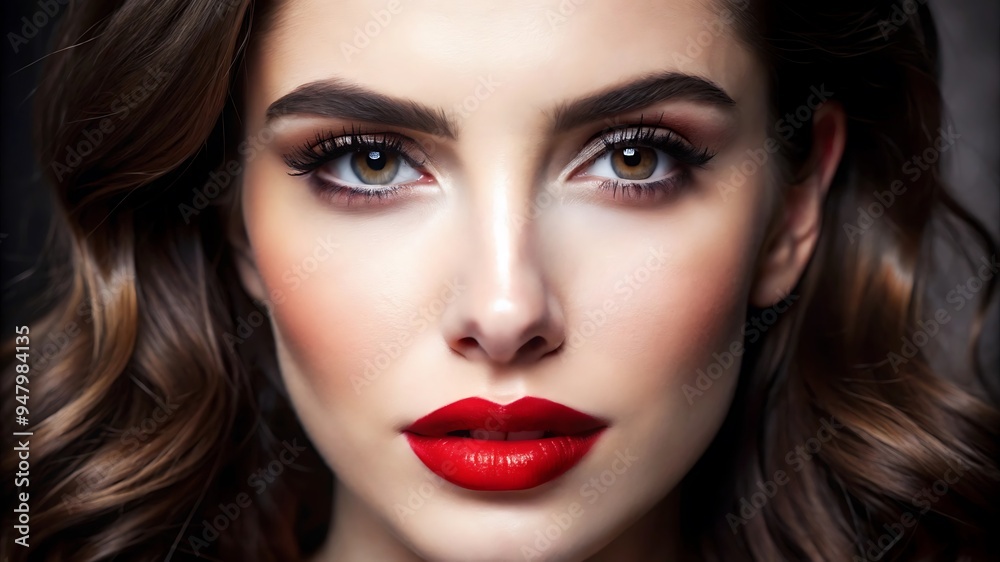 Beautiful White Girl With Red Lips Looks to the Camera Beautiful White Girl With Red Lips Looks to the Camera