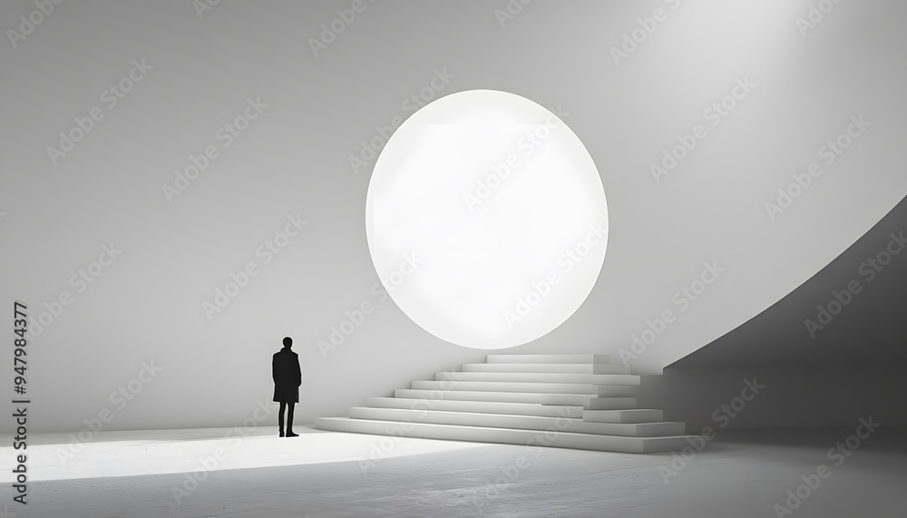 Obraz premium A large, empty space with a small, centered element, like a dot, circle, or tiny icon, emphasizing simplicity