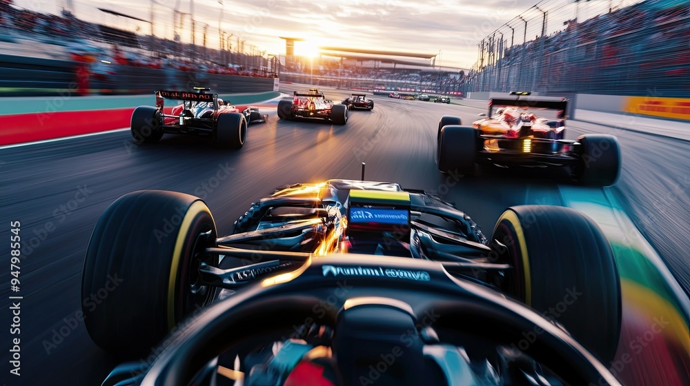 Formula 1 race cockpit view with cars in front of racer Stock ...