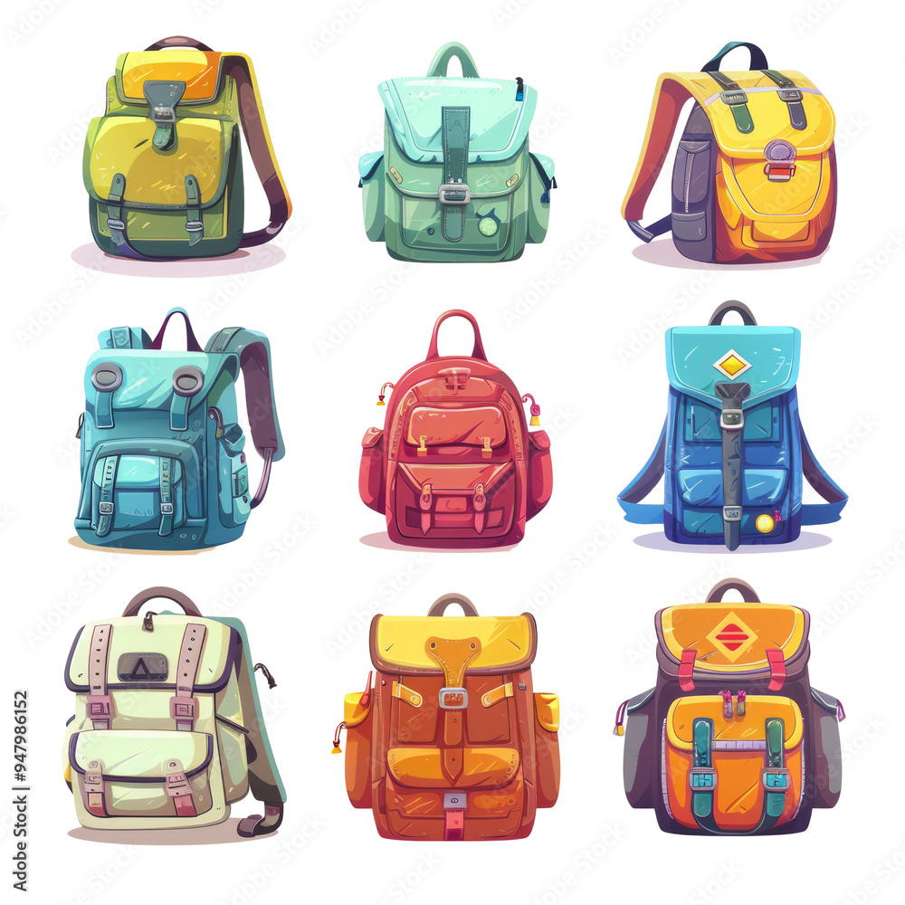 Fototapeta premium different types of backpacks, each with its own personality on white background .