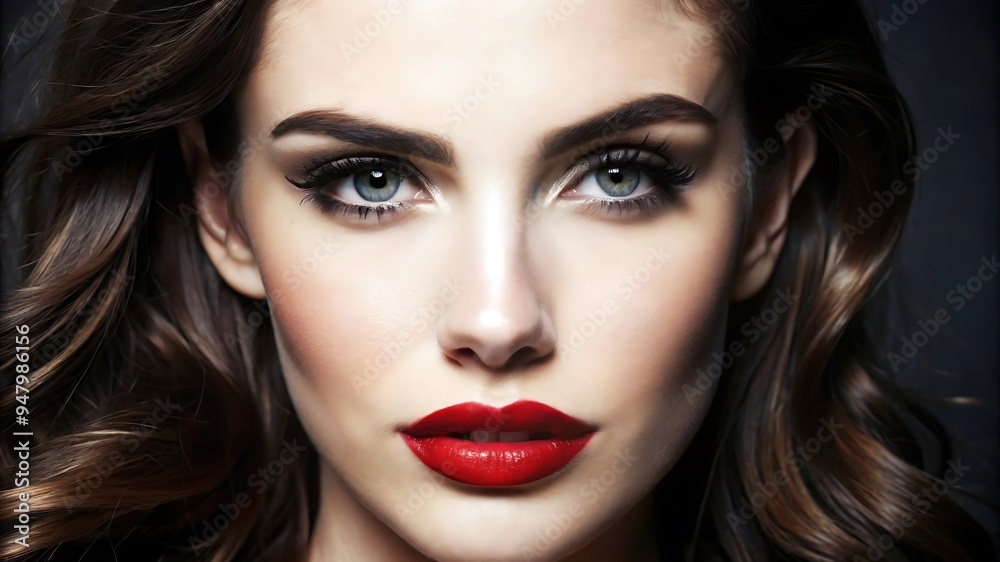 Beautiful White Girl With Red Lips Looks to the Camera Beautiful White Girl With Red Lips Looks to the Camera