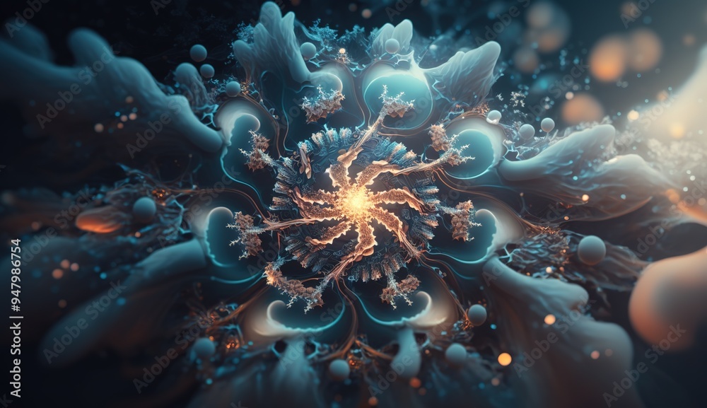 Abstract representation of a swirling cloud formation with water droplets and soft lighting effects Abstract representation of a swirling cloud formation with water droplets and soft lighting effects