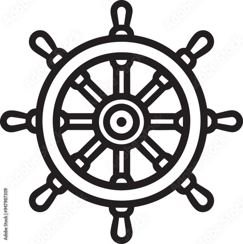 Boat steering wheel line icon vector, Ship helm simple silhouette