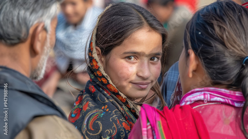 Teenage girl talks to an adult, view over the shoulder of the adult, the girl has a concerned facial expression.