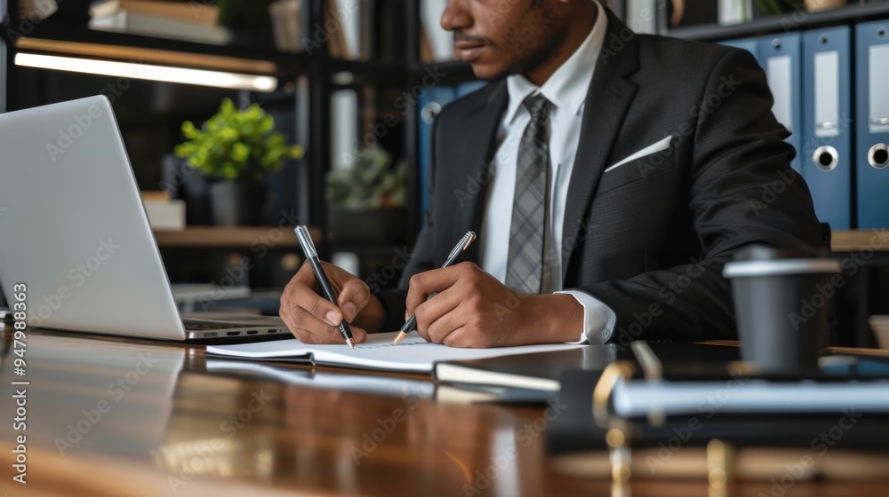 Productive Work Day. Business professional working in a modern office setting Productive Work Day. Business professional working in a modern office setting