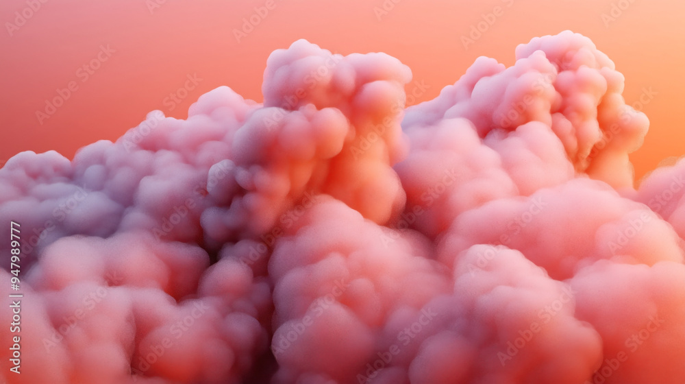 Colorful fluffy clouds in shades of pink and orange with a gradient peach background