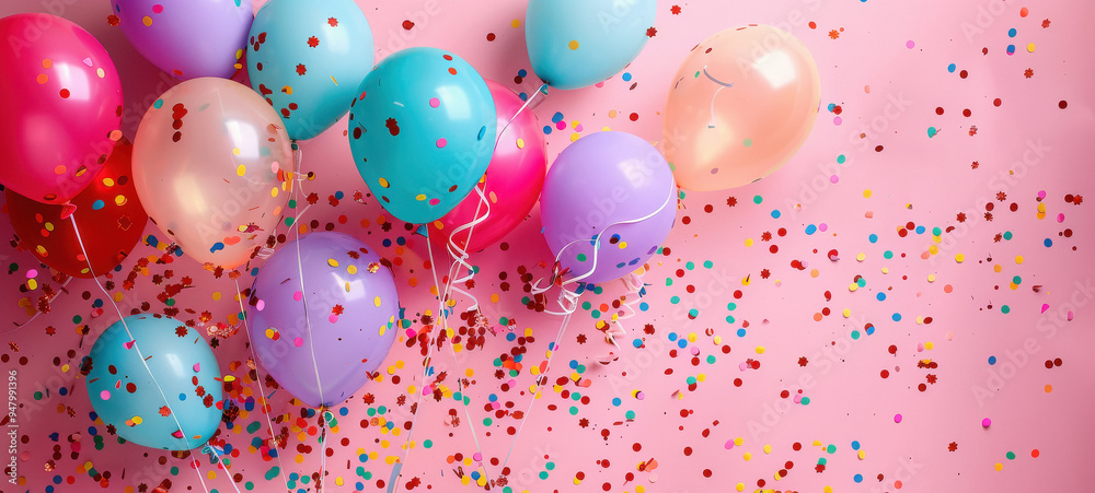 colorful balloons and confetti colorful balloons and confetti
