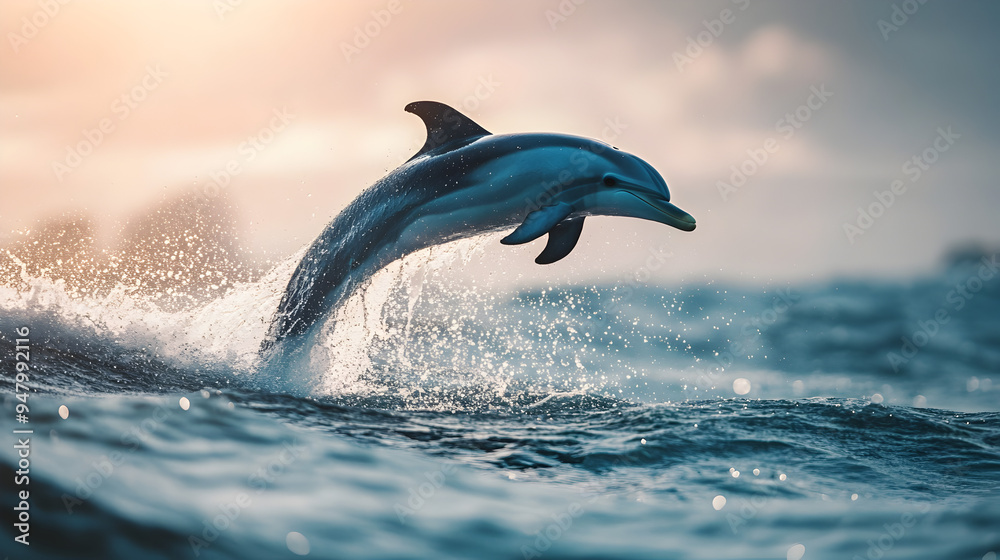 Fototapeta premium Captivating Dolphin Leaping Out of Tropical Ocean Waves