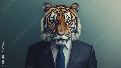 Friendly Tiger in Business Suit: A Whimsical Jungle Corporate Concept 