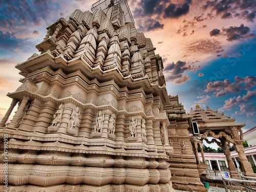 Picture of architecture of Tripura Sundari Temple at Banswara shot against a beautiful sunset
 photo