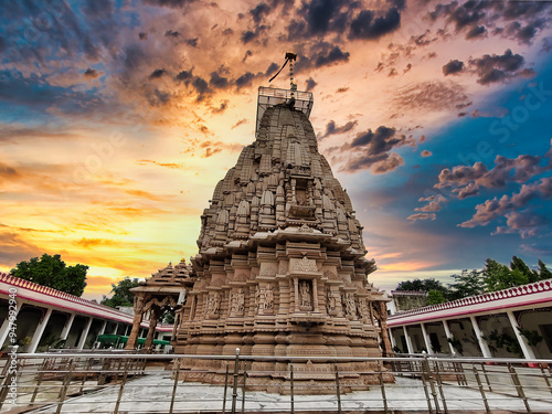 Picture of architecture of Tripura Sundari Temple at Banswara shot against a beautiful sunset
 photo