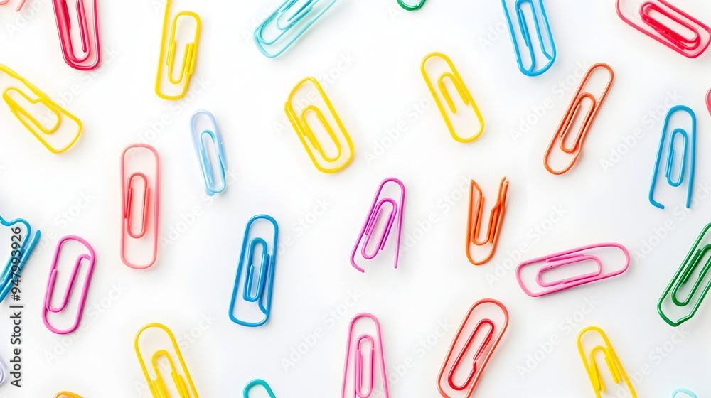 Colorful Paperclips Arranged in Geometric Pattern on White Background Colorful Paperclips Arranged in Geometric Pattern on White Background