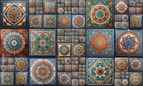 Traditional ceramic tiles mosaic, Morrocan style. AI images were used as design elements. photo